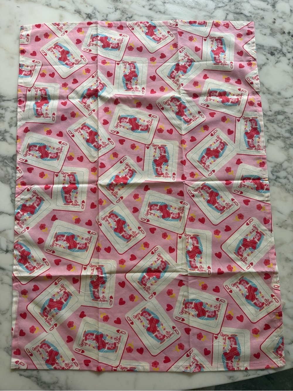 Karma Living Queen of Hearts Pink Cotton Kitchen Tea Towel 30 x 20 Card Print